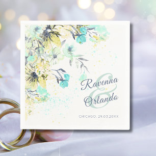 Serviette En Papier Mariage Botanique Fleur de Champ Pastel Romance Bl