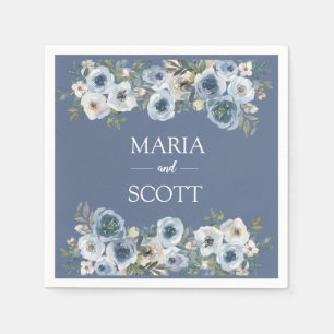 Serviette En Papier Mariage Botanique Floral Bleu Et Gris Duché