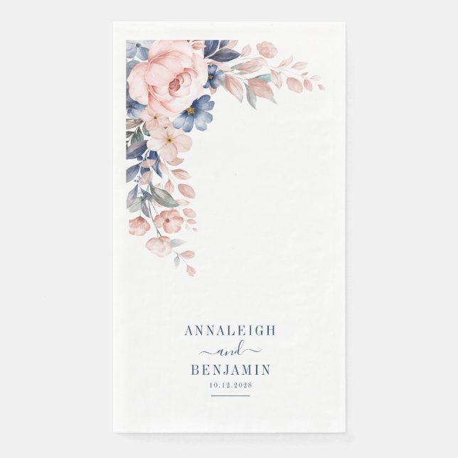 Serviette En Papier Mariage Botanique Floral Bleu Verdure (Devant)
