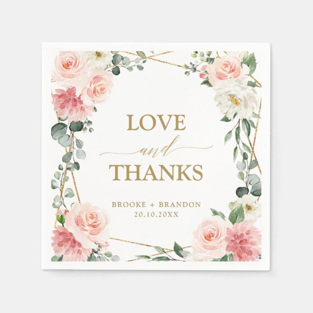Serviette En Papier Mariage botanique géométrique rose pâle (Devant)