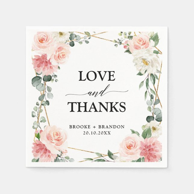 Serviette En Papier Mariage botanique géométrique rose pâle (Devant)