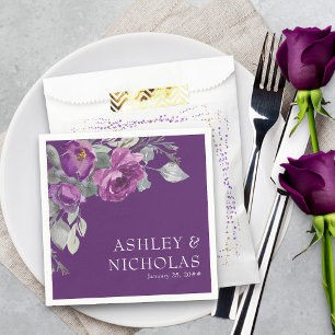 Serviette En Papier Mariage botanique moderne violet
