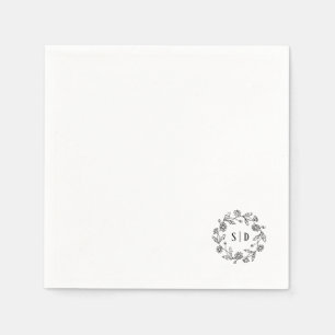 Serviette En Papier Mariage botanique noir blanc