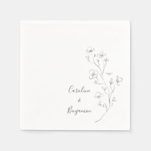 Serviette En Papier Mariage botanique noir blanc minimaliste