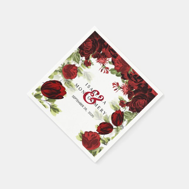 Serviette En Papier Mariage botanique rouge foncé (Coin)