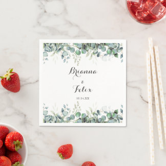Serviette En Papier Mariage Botanique Rustique au Feuillage d'Eucalypt
