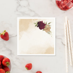 Serviette En Papier Mariage botanique vert bordeaux beige or