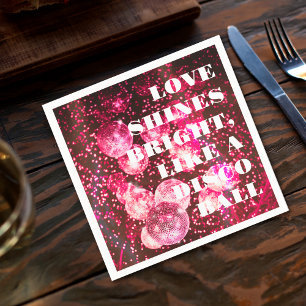 Serviette En Papier Mariage Boules de Disco Rétro Paillettes Rose Élég