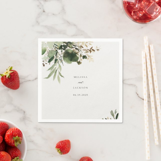 Serviette En Papier Mariage Branches vertes (En situation)