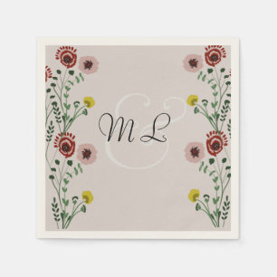 Serviette En Papier Mariage brodé Botanique Flore verte