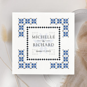 Serviette En Papier Mariage Broderie Ukrainienne Bleu et Noir