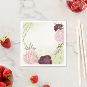 Serviette En Papier mariage cabernet fleurs roses verdure