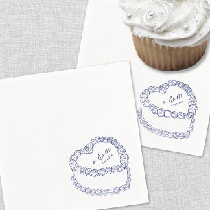 Serviette En Papier Mariage Cake Vintage Dessiné à la Main Bleu Marine