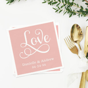 Serviette En Papier Mariage calligraphié élégant rose amour