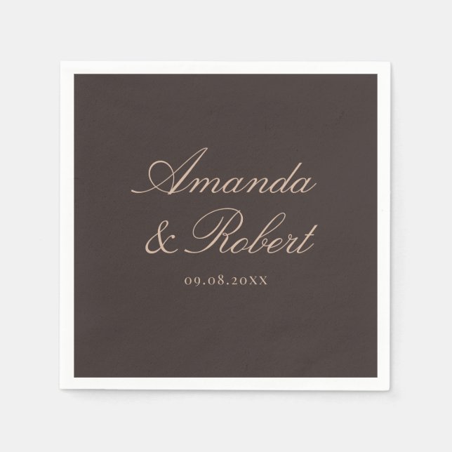 Serviette En Papier Mariage Calligraphie Marron Élégant (Devant)