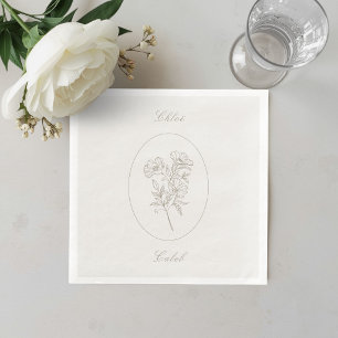 Serviette En Papier Mariage calligraphique botanique minimaliste taupe