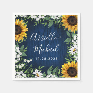 Serviette En Papier Mariage campagnard rustique de tournesol bleu mari