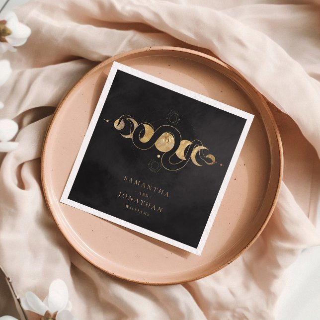 Serviette En Papier Mariage céleste de Tarot noir et de Faux Gold (Créateur téléchargé)