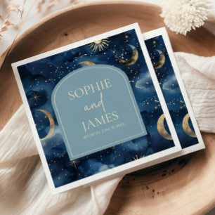Serviette En Papier Mariage Céleste Élégant Or Bleu Ciel Étoilé