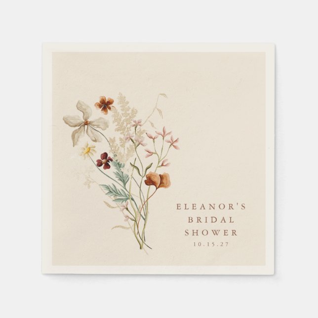 Serviette En Papier Mariage Champêtre Bohème Rustique Fleurs Floral (Devant)