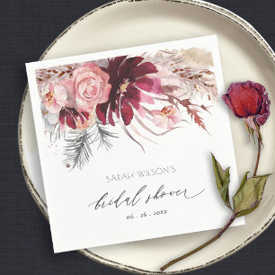 Serviette En Papier Mariage Champêtre Fleurs de Bourgogne Pâle Herbe d