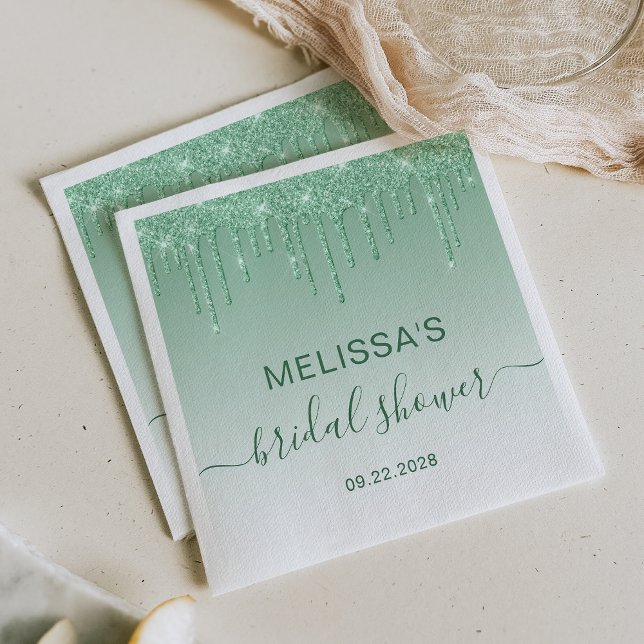 Serviette En Papier Mariage Chic avec Gouttes de Paillettes Vertes (Créateur téléchargé)