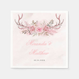 Serviette En Papier Mariage Chic Blush Rose Sage Floral Deer Antlers