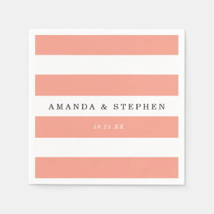 Serviette En Papier Mariage Chic Coral Stripes