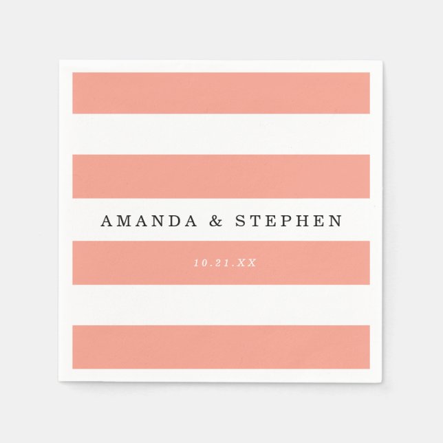 Serviette En Papier Mariage Chic Coral Stripes (Devant)