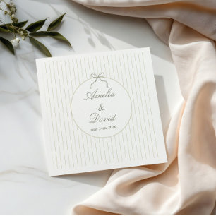 Serviette En Papier Mariage chic minimaliste rayé vert
