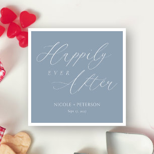 Serviette En Papier Mariage Chic Poussiéreux Bleu & Blanc Happily Ever
