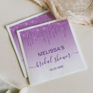 Serviette En Papier Mariage Chic Violet Paillettes Gouttes
