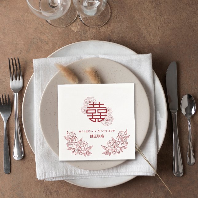 Serviette En Papier Mariage chinois élégant Double Xi Flower (Elegant Flower Double Xi Chinese Wedding Napkins)