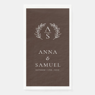 Serviette En Papier Mariage Chocolat Brun et Blanc Monogramme de Crête