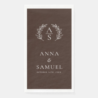 Serviette En Papier Mariage Chocolat Brun et Blanc Monogramme de Crête