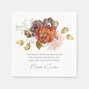 Serviette En Papier Mariage Chrétien Floral Orange Blush Or Brûlé