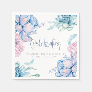 Serviette En Papier Mariage   Ciel Bleu et Bubblegum Pink Peonies