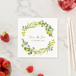 Serviette En Papier Mariage Citron Jaune et Vert Aquarelle
