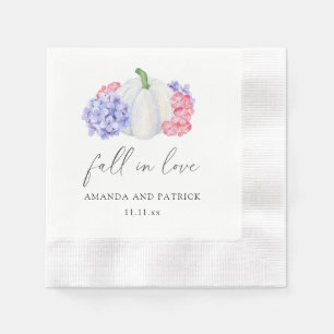 Serviette En Papier Mariage citrouille blanche et fleurs d'hortensia