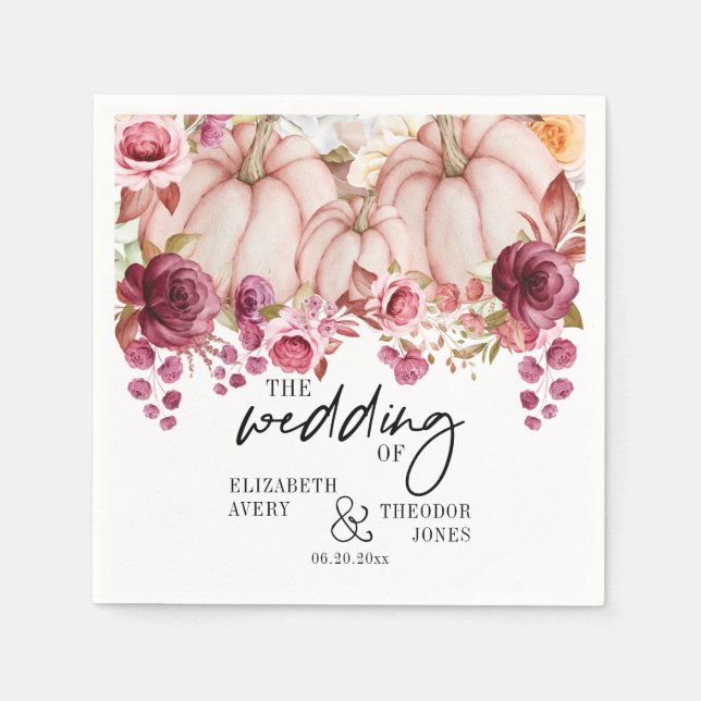 Serviette En Papier Mariage Citrouille personnalisé Automne (Devant)