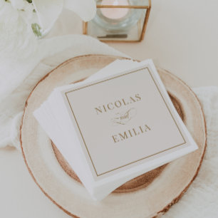 Serviette En Papier Mariage classique beige et or simple
