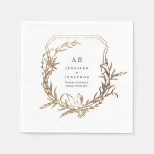 Serviette En Papier mariage classique blanc noir floraux or