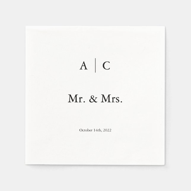 Serviette En Papier Mariage classique blanc personnalisé Cocktail Napk (Devant)