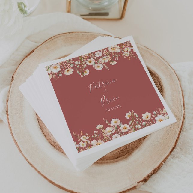 Serviette En Papier Mariage classique Boho Blush Fleur sauvage Napkin (Créateur téléchargé)