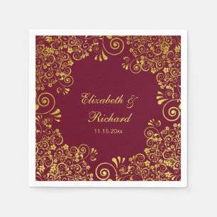 Serviette En Papier Mariage classique Burgundy Gold Floral