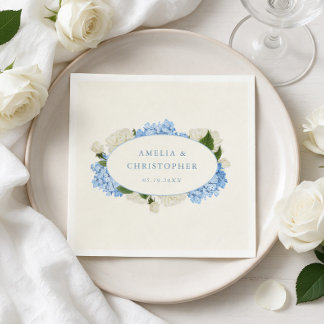 Serviette En Papier Mariage Classique Hydrangea Bleu Rose Blanche