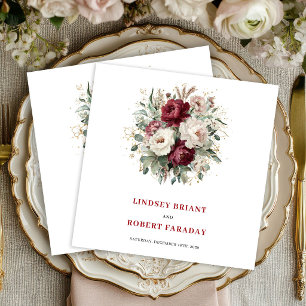 Serviette En Papier Mariage Classique Marron Floral Eucalyptus Or