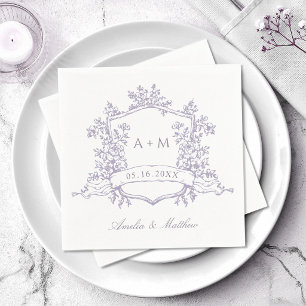 Serviette En Papier Mariage Classique Monogrammes Crête Florale Lavand
