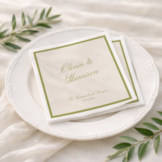 Serviette En Papier Mariage Classique Vert Olive