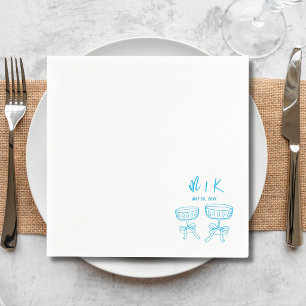 Serviette En Papier Mariage Cocktail Bleu Dessiné à la Main 